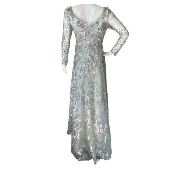 New Mac Duggal Floral Sequin Illusion Gown Mist Size 6 Elegant Evening Dress - Picture 5 of 10